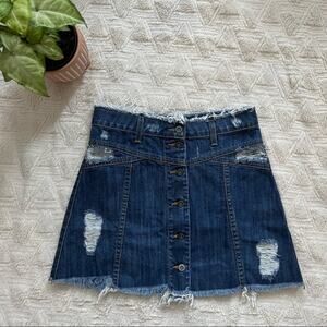 LF Carmar Distressed Denim Button Front Mini Skirt